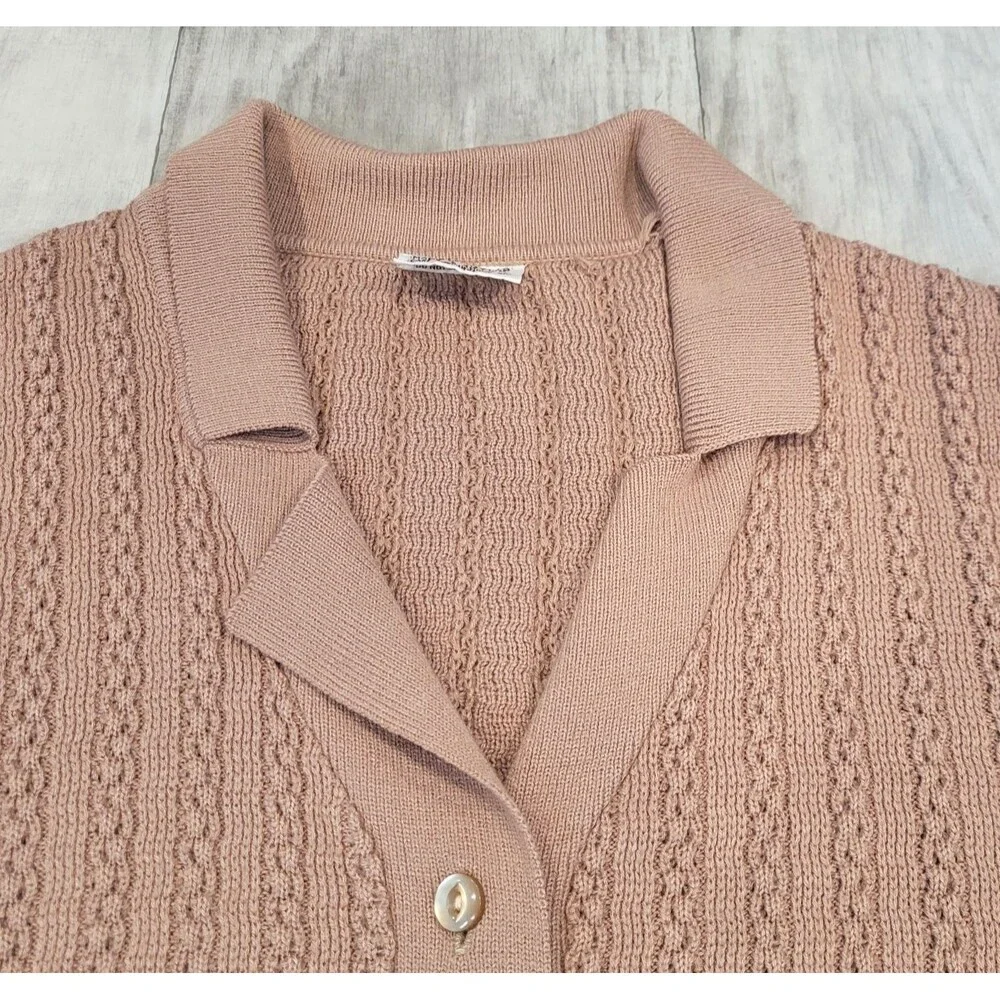 Vintage 90s Cable Knit Cardigan Womens 42 (XL) Brown Patch Pockets Made Romania